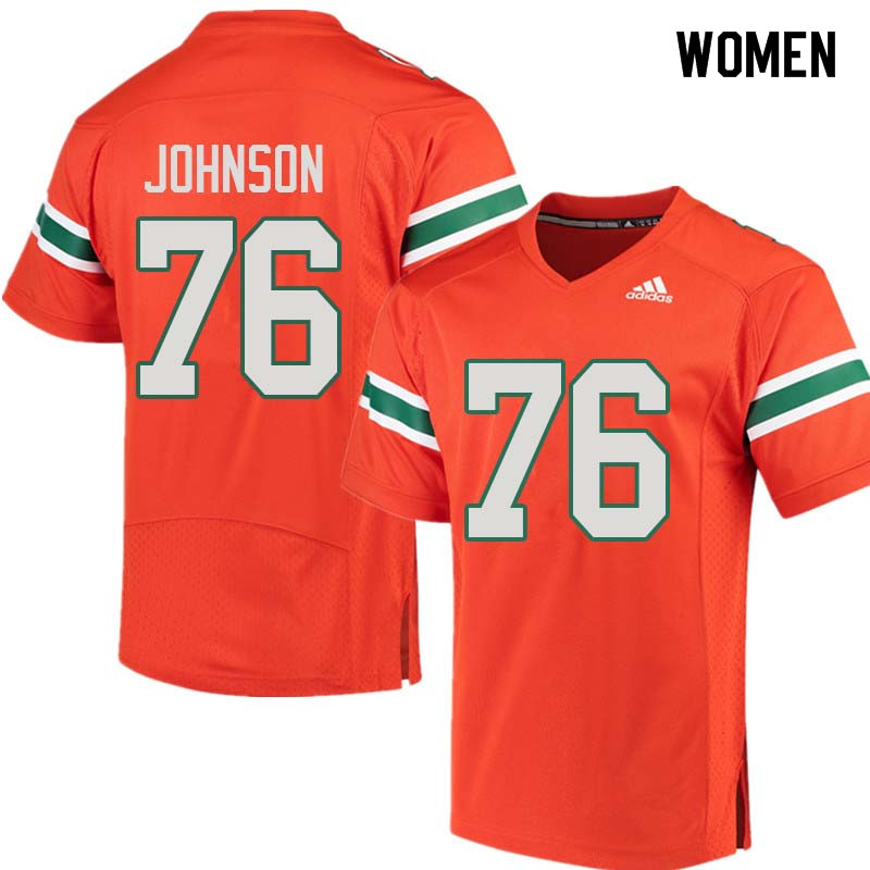 Women Miami Hurricanes #76 Tre Johnson College Football Jerseys Sale-Orange - Click Image to Close
